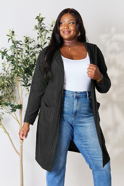 Love My Pockets Full Size Hooded Sweater Cardigan