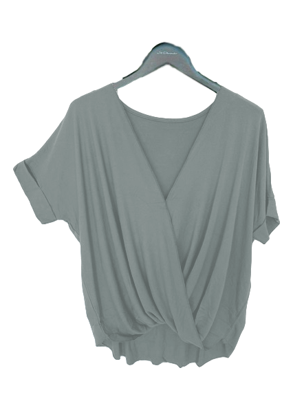 Short Sleeved Rayon Crossover Top in Sage