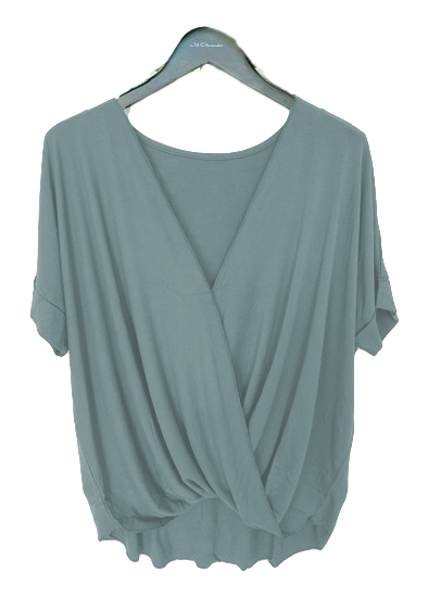 Short Sleeved Rayon Crossover Top in Sage