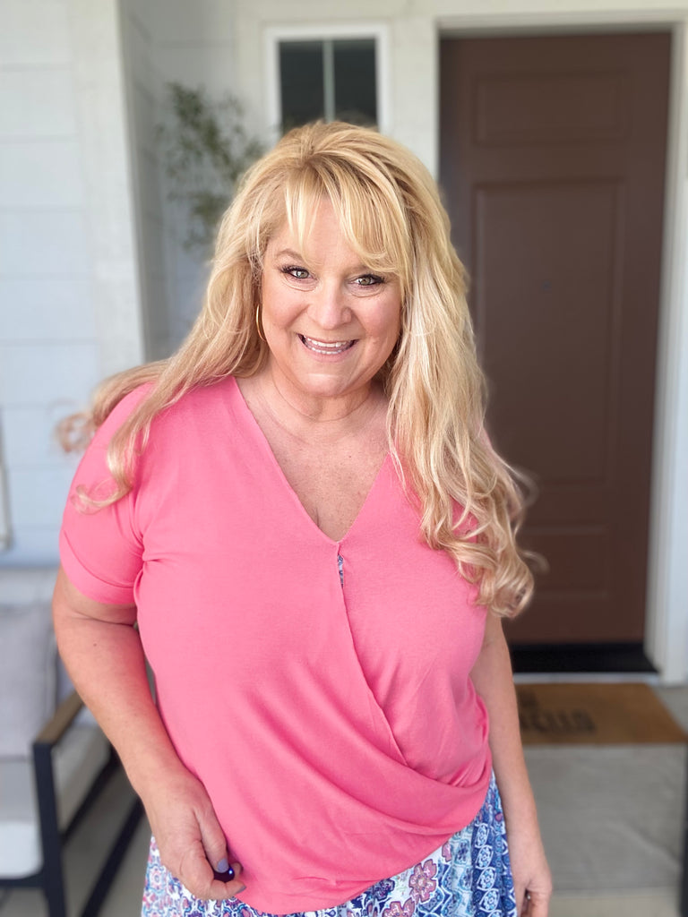 Cross My Heart Top in Coral Rose