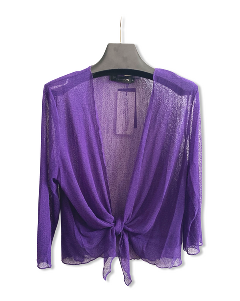 Mesh Tie Front Cropped Jacket in Violet