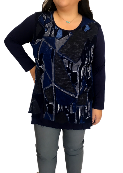 Peel Away My Layers Mesh Overlay Top in Blue Geometric