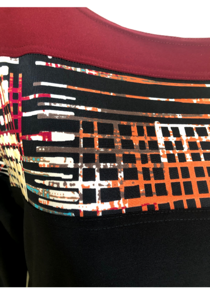 Print colorblock tunic in Burgundy plaid