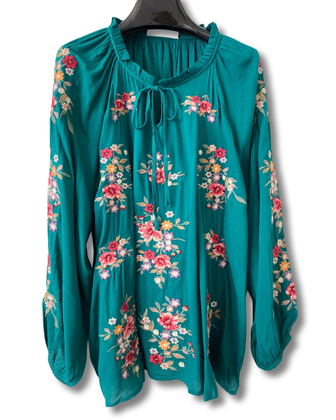 Teal Me No Lies Peasant Top