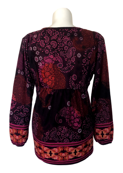 Peace on Earth Embroidered Top in Plum and Magenta