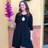 Peek-a-boo Tunic Dress with Reverse Keyhole Neckline in Black