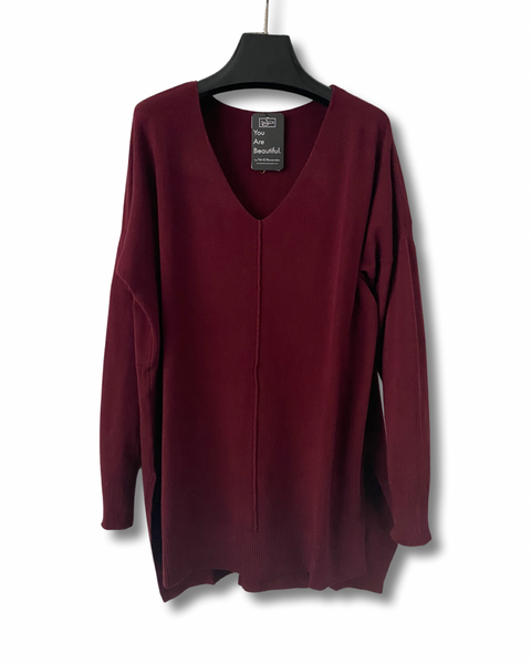 V-Neck Center Seam Viscose Sweater Burgundy