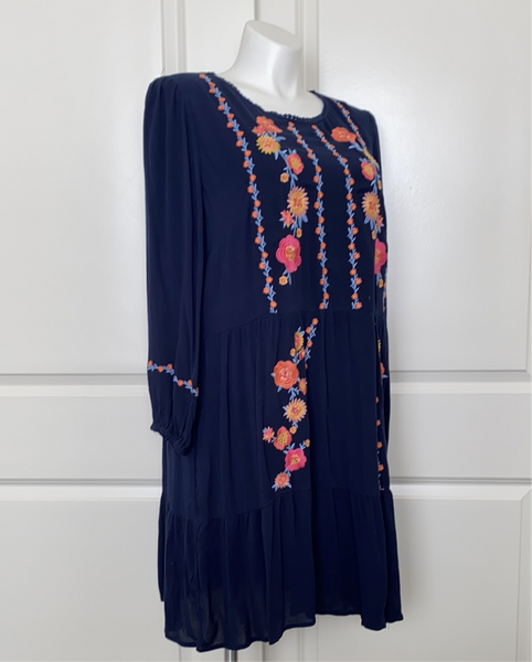 Whisk Me Away Embroidered Dress in Navy