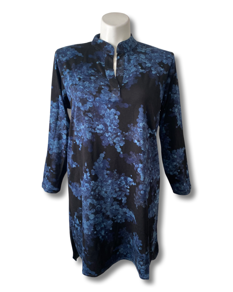 Let’s Stay In Mandarin Tunic Sweatshirt in Blue and Black