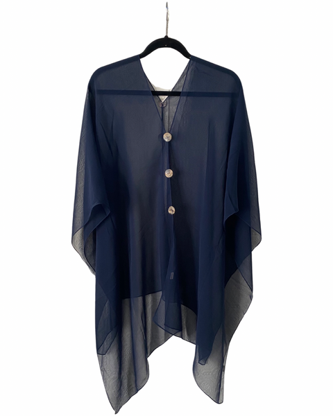 Dark as Night Navy Blue Poncho Kimono Jacket Wrap