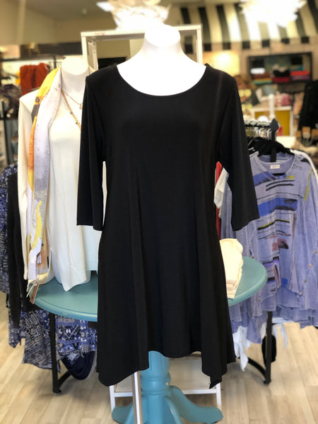 Peek-a-boo Tunic Dress with Reverse Keyhole Neckline in Black