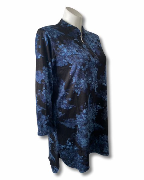 Let’s Stay In Mandarin Tunic Sweatshirt in Blue and Black