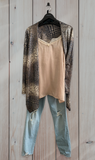 Leather and Lace Sequined Jacket in Black and Tan