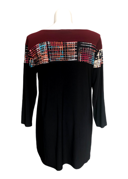Print colorblock tunic in Burgundy plaid