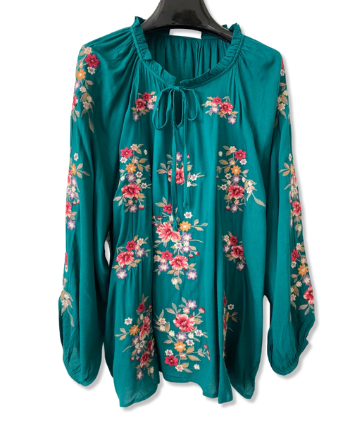 Teal Me No Lies Peasant Top