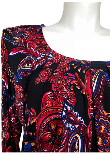 Long Sleeve Pleated Blouse in Red Paisley