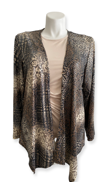 Leather and Lace Sequined Jacket in Black and Tan