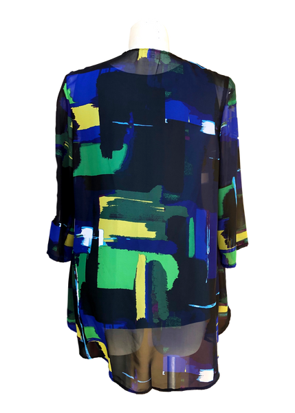Sheer Chiffon Kimono Jacket in Green Gold Abstract