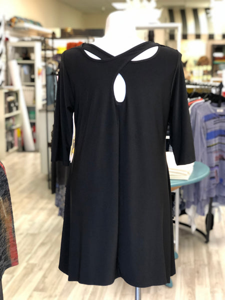 Peek-a-boo Tunic Dress with Reverse Keyhole Neckline in Black