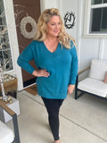 V-Neck Center Seam Viscose Sweater Teal
