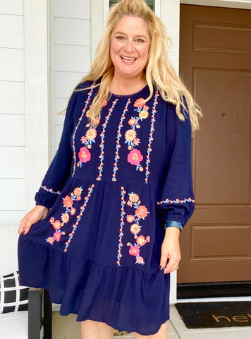 Embroidered summer boho lightweight dress for women over 40.