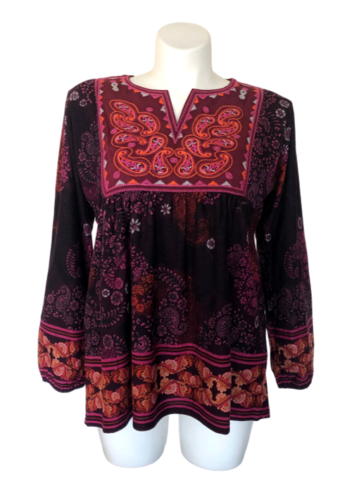Peace on Earth Embroidered Top in Plum and Magenta